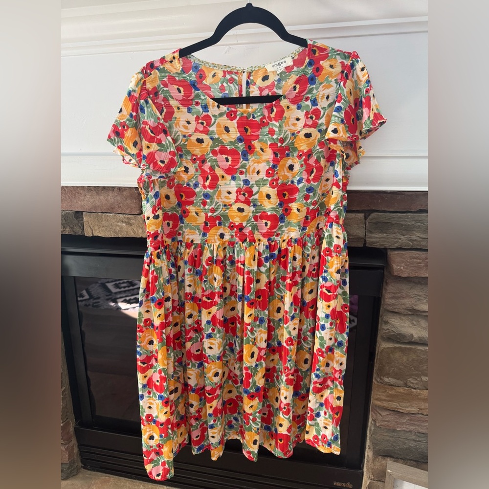 Umgee Yellow, Red & Blue Floral Casual Dress